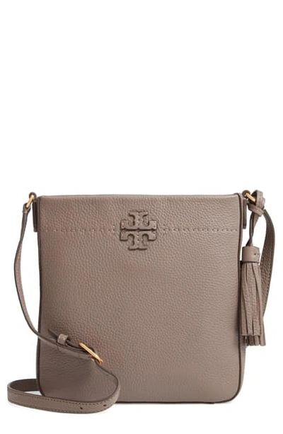 Shop Tory Burch Mcgraw Leather Crossbody Tote - Brown In Silver Maple
