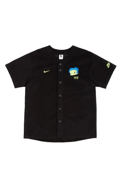 Shop Nike X Olivia Kim Corduroy Baseball Jersey In Black