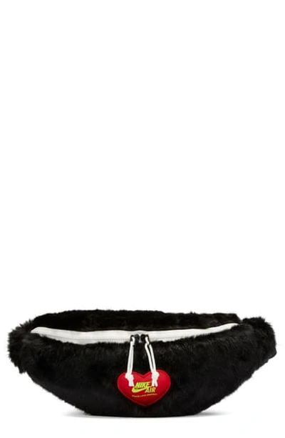 Shop Nike X Olivia Kim Heritage Faux Fur Belt Bag In Black