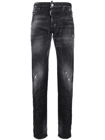 Shop Dsquared2 Wrinkle Effect Distressed Jeans In Black