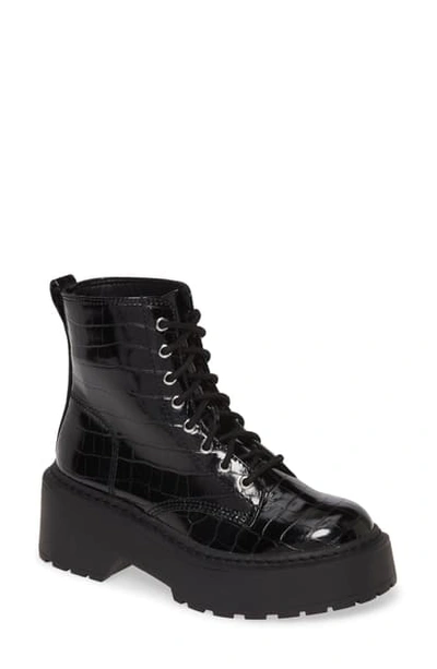 Shop Steve Madden Slasher Combat Platform Boot In Black Croco