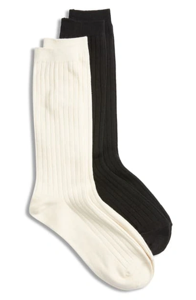 Shop Madewell Two-pack Ribbed Trouser Socks In Cream/ Black