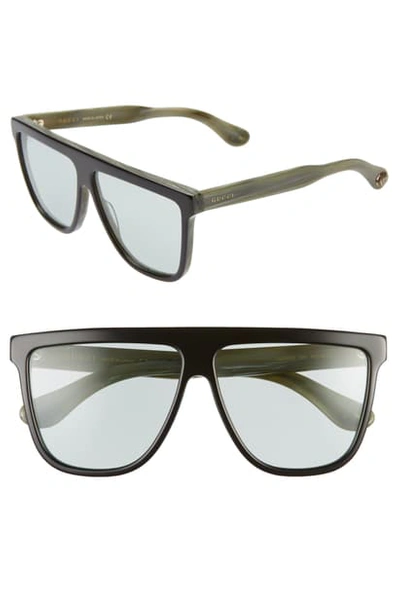 Shop Gucci 61mm Flat Top Sunglasses In Black/ Blue Solid
