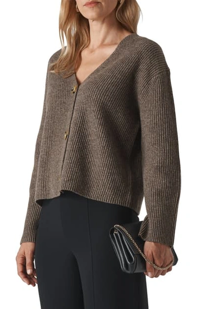 Shop Whistles V-neck Chunky Ribbed Wool Blend Cardigan In Oatmeal