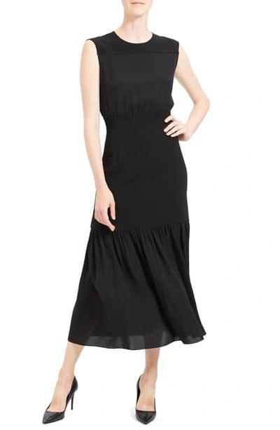 Shop Theory Blouson Bodice Sleeveless Silk Dress In Black