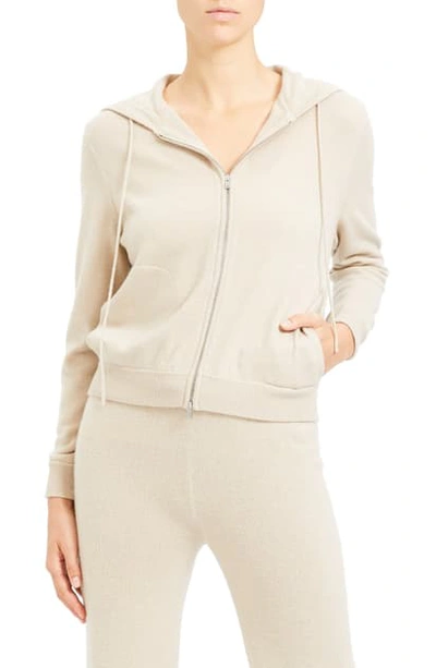 Shop Theory Zip Front Cashmere Hoodie In Oatmeal
