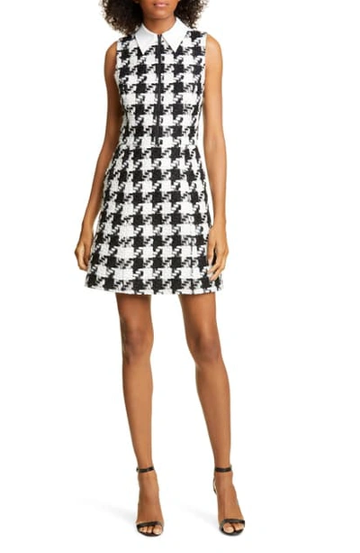 Shop Alice And Olivia Ellis Houndstooth Zip Front Sleeveless Dress In Black/ White