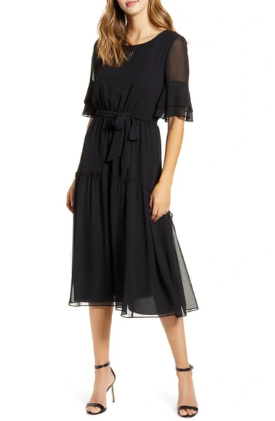 Shop Anne Klein Ruffle Detail Chiffon Dress In Anne Black