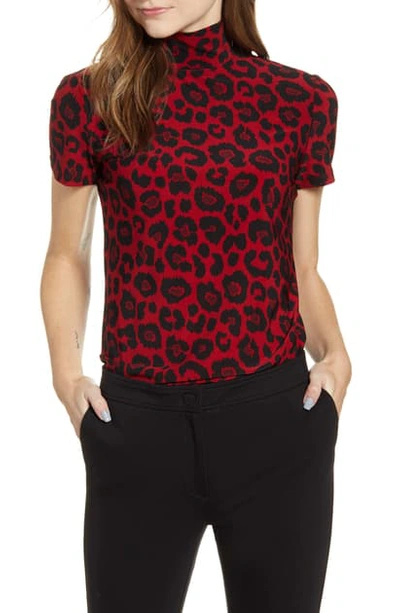 Shop Anne Klein Animal Print Mock Neck Top In Titian Red Combo