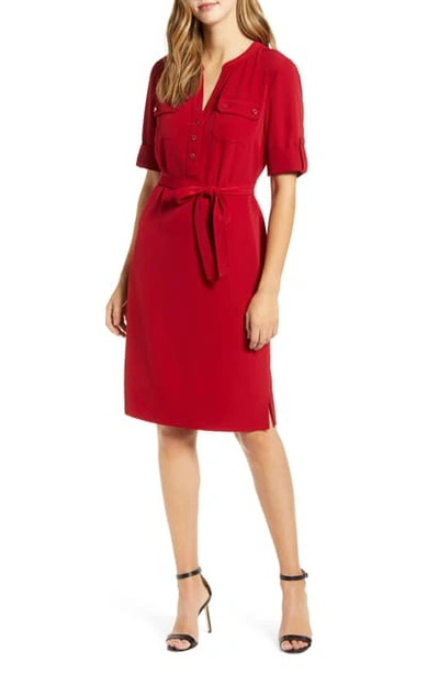 Shop Anne Klein Belted Shirtdress In Titian Red