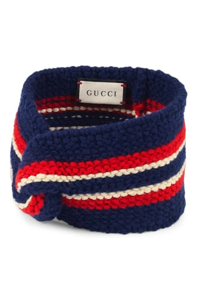 Shop Gucci Wool Blend Twist Headband In Red/ Ivory/ Blue