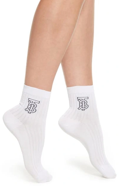 Shop Burberry Logo Ankle Socks In White/ Black