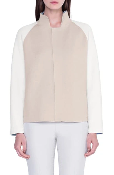 Shop Akris Reversible Double Face Cashmere Sweater Jacket In Clay-ice-jasmine