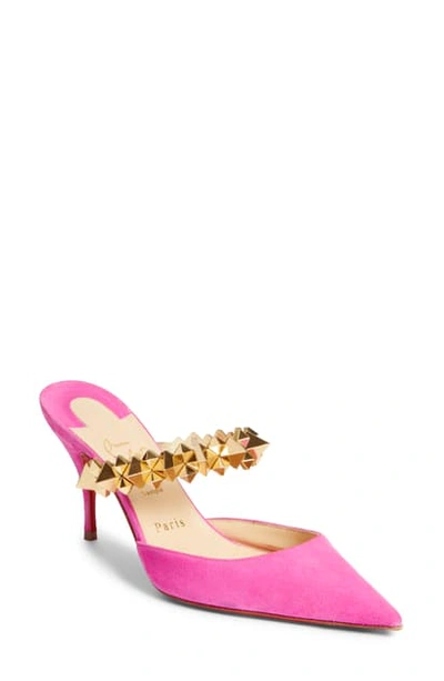 Shop Christian Louboutin Planet Choc Embellished Mule In Pink/ Gold