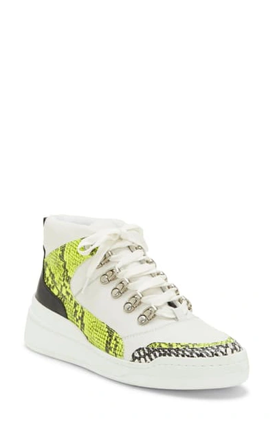 Shop Vince Camuto Samphy High Top Lace-up Sneaker In Highlighter Yellow/black