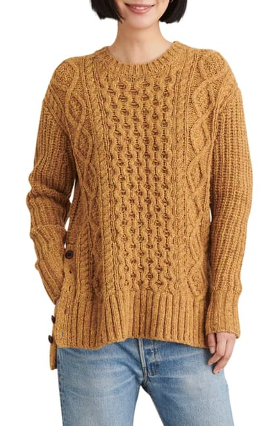 Shop Alex Mill Button Side Aran Wool Blend Sweater In Honey Mustard