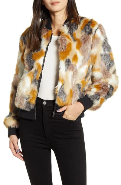 Shop Cupcakes And Cashmere Faux Fur Patchwork Bomber Jacket In Multi