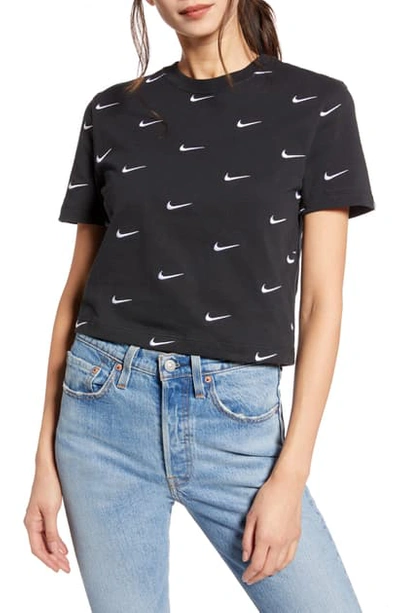 Shop Nike Embroidered Swoosh Crop Tee In White