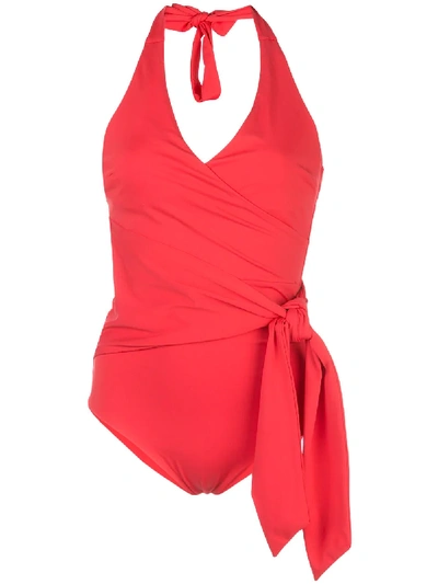 Shop Onia Elena Halterneck Swimsuit In Red