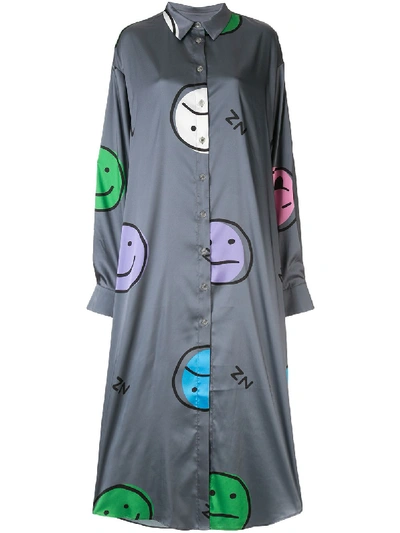 Shop Natasha Zinko Emoji Print Shirt Dress In Grey