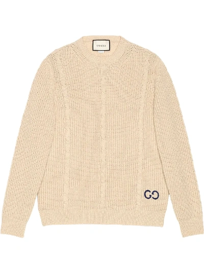 Shop Gucci Waffle-knit Gg Jumper In Neutrals