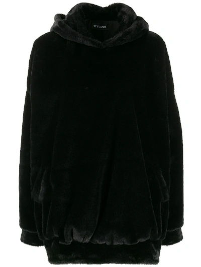 Shop Styland Faux Fur Oversized Hoodie In Black