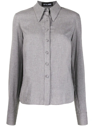 Shop Styland Pointed Collar Shirt In Grey