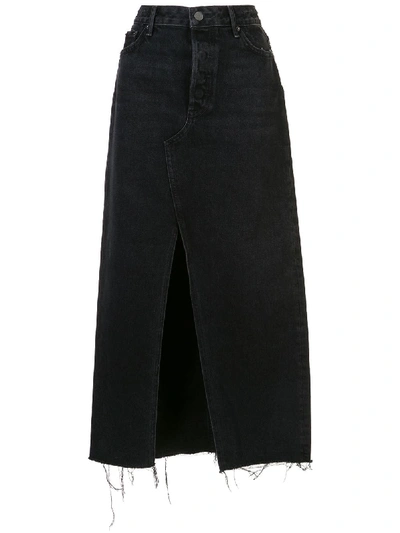 Shop Grlfrnd Front Slit Distressed Skirt In Black