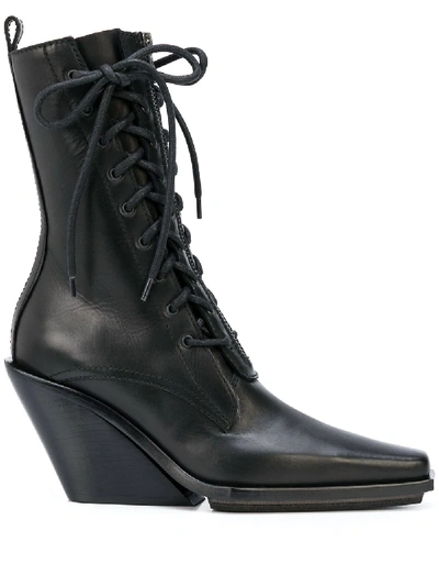 POINTED LACE-UP ANKLE BOOTS