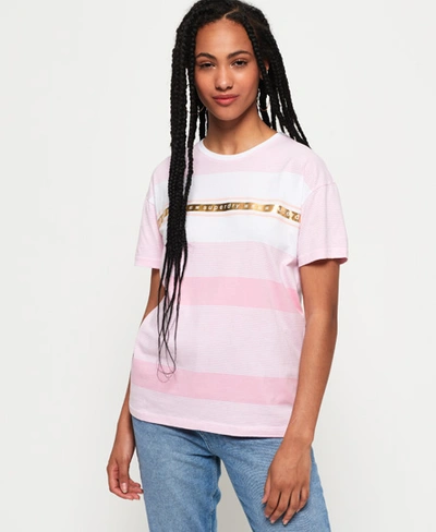 Shop Superdry Minimal Logo Tape Stripe Portland T-shirt In Pink