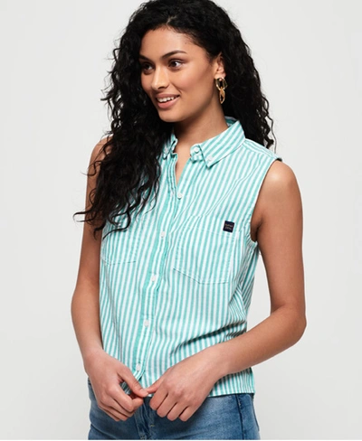 Shop Superdry Women's Makayla Stripe Shirt Green Size: 10