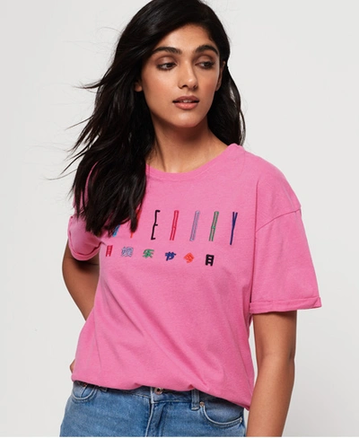 Shop Superdry Paulo Embroidered T-shirt In Pink