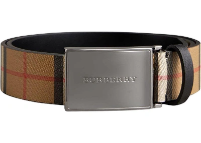 Pre-owned Burberry  Plaque Buckle Vintage Check Leather Belt 1.4 Width Black