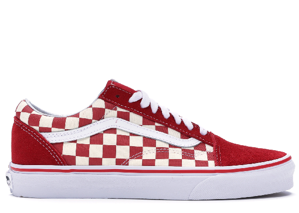 vans old skool checkered red and white