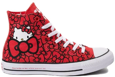 Pre-owned Converse  Chuck Taylor All-star Hi Hello Kitty Bows In Red/black-white