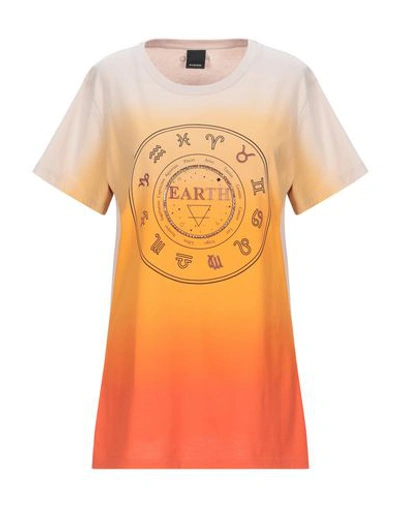 Shop Pinko Woman T-shirt Beige Size S Cotton, Glass, Aluminum