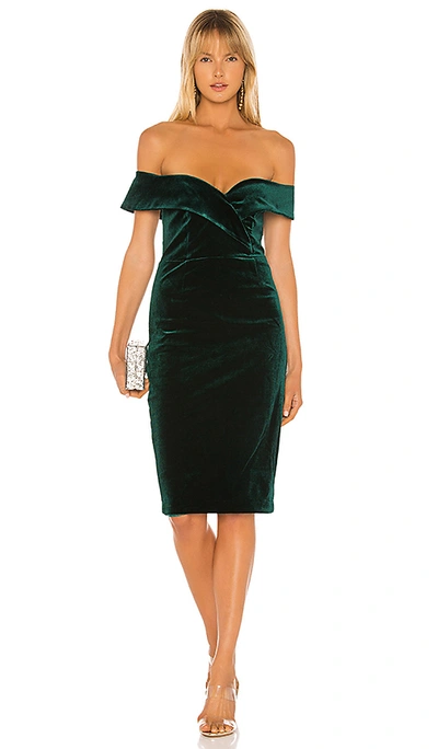 Shop Bardot Bella Velvet Dress In Dark Green