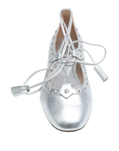 Shop Tod's Woman Ballet Flats Silver Size 5 Soft Leather