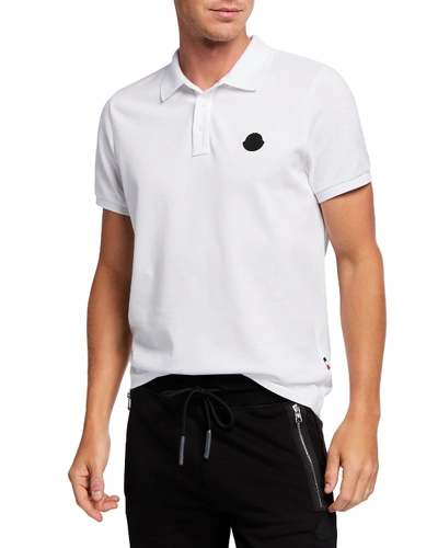 Shop Moncler Men's Matte Patch Polo Shirt In White