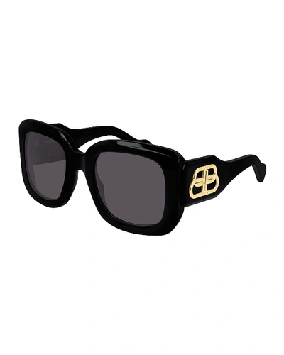 Shop Balenciaga Chunky Square Logo Sunglasses In Black