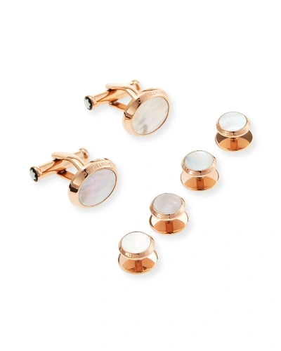 Shop Montblanc Men's Rose Gold Mother-of-pearl Stud & Cufflink Set In White