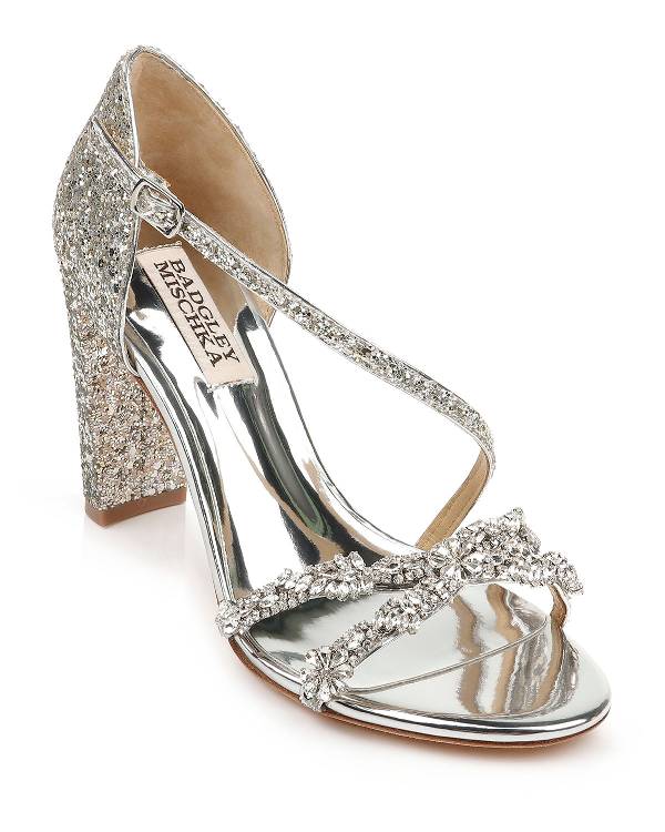 Badgley Mischka Omega Ii Glitter Block-heel Sandals In Silver Glitter ...