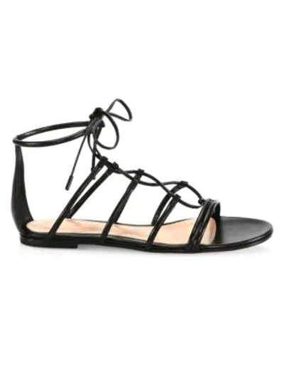 Shop Gianvito Rossi Leather Lace-up Flat Sandals In Black