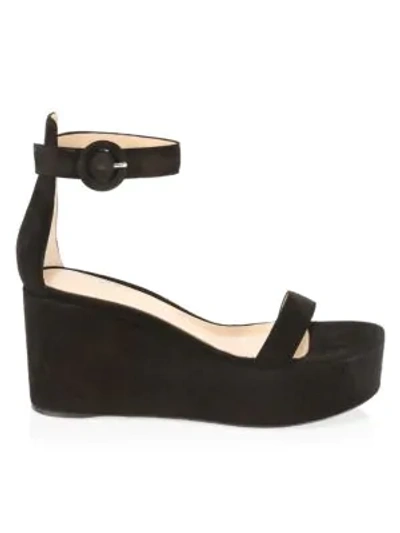 Shop Gianvito Rossi Women's Suede Platform Wedge Sandals In Black