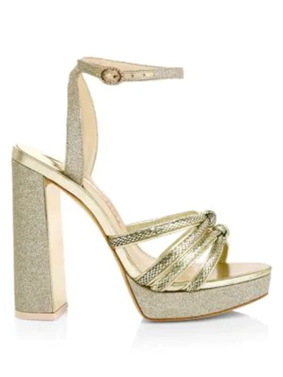 Shop Sophia Webster Glitter Metallic Lizard-embossed Leather Platform Sandals In Gold