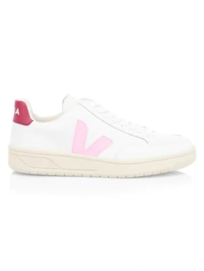 Shop Veja V-12 Leather Low-top Sneakers In White