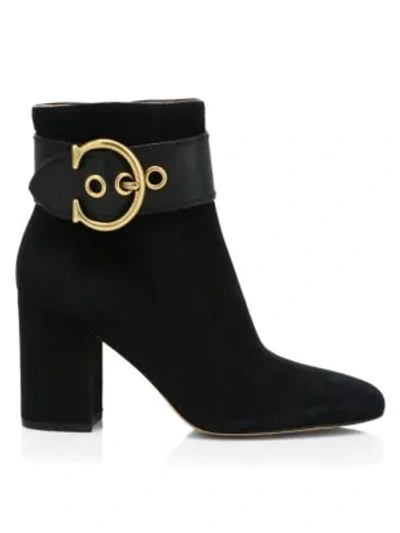 Shop Coach Dara C-buckle Suede Ankle Boots In Black