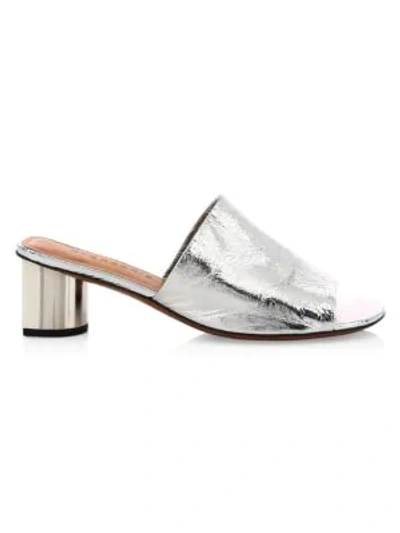 Shop Clergerie Lea Metallic Leather Mules In Silver