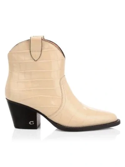 Shop Coach Paige Chain Western Croc-embossed Leather Ankle Boots In Beechwood