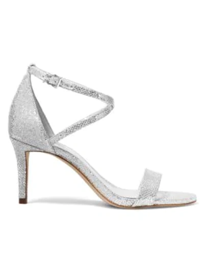 Shop Michael Michael Kors Ava Metallic Ankle Strap Sandals In Silver